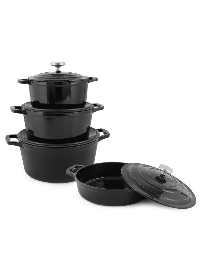 Life Smile 8pcs Enameled Cast Iron Cookware Set –20cm Casserole with lid ,24cm Casserole with lid,28cm Casserole with lid & 28cm Shallow Pot with lid, Induction Bottom & Oven Safe Cookwares - Image 1