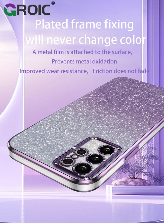 GROIC Samsung Galaxy S25 Ultra Case Glitter Clear Cases, Galaxy S25 Ultra Phone Cover, TPU Plating Fundas Protection Shockproof Bling 2 in 1 Cover for Girls Women (Purple) - Image 3
