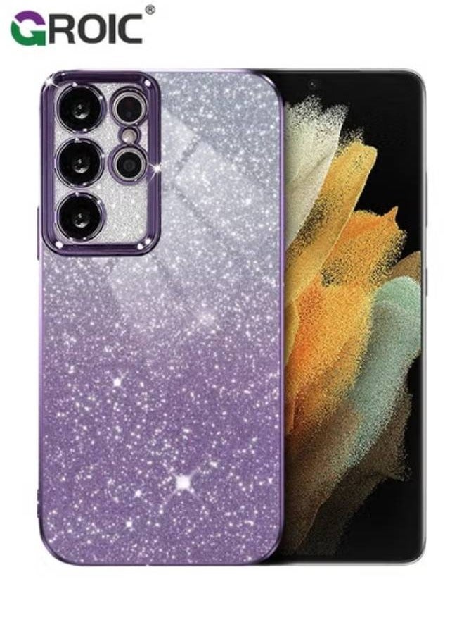 GROIC Samsung Galaxy S25 Ultra Case Glitter Clear Cases, Galaxy S25 Ultra Phone Cover, TPU Plating Fundas Protection Shockproof Bling 2 in 1 Cover for Girls Women (Purple) - Image 1