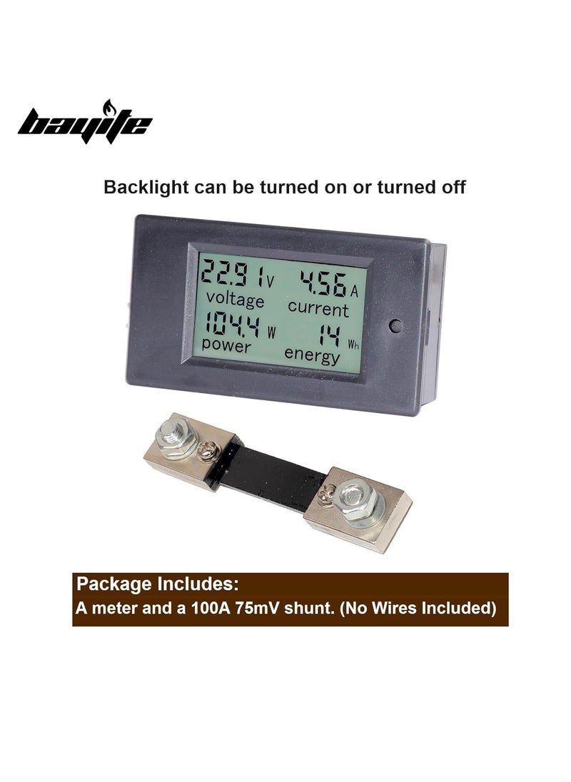 bayite bayite DC 6.5-100V 0-100A LCD Display Digital Current Voltage Power Energy Meter Multimeter Ammeter Voltmeter with 100A Current Shunt  - Image 2