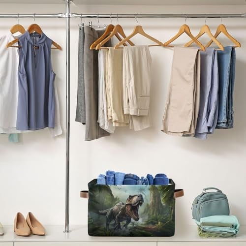 Bzocm Dinosaur Rectangular Storage Basket Animal Print Organizer Bin Shelf Baskets For Clothes Gifts For Home Office Dorm - Image 3