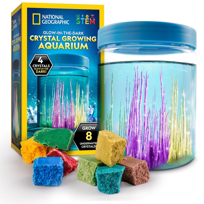 Blue Marble National Geographic Underwater Crystal Growing Aquarium Science Kit Grow 8 Colorful Crystals Underwater 360Degree Secure Viewing Canister - Image 3