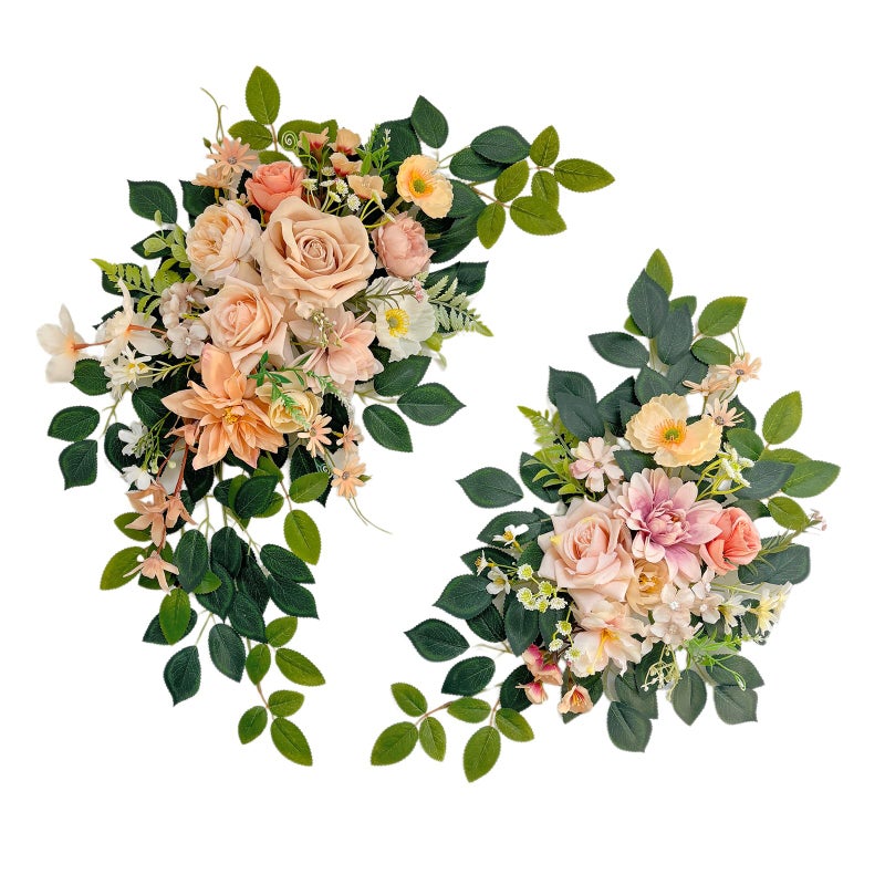 Odouzy Pack of 2 Wedding Arch, Artificial Flowers, Wedding Decorï¼ŒFlower Garland Be Suited to Banquet, Party, Reception Entrance Welcome Sign and Background Decoration (Champagne) - Image 1