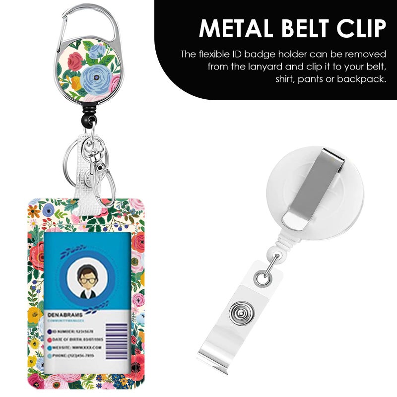 Vorruil Lanyards ID Badge, Colorful Flower ID Badge Holder with Retractable Reel Clip and Keychain, Vertical Heavy Duty Identity Badge Cover Case Protector for Teacher Nurse Women Man - Image 4