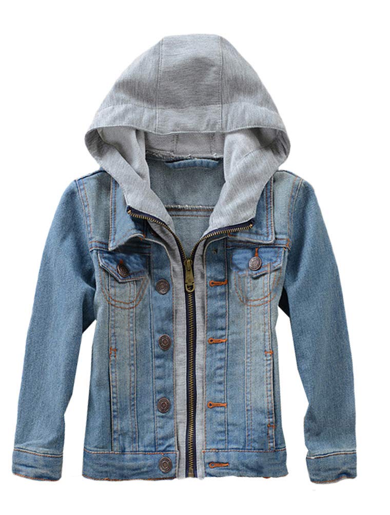 Mallimoda Kids Boys Girls Hooded Denim Jacket Zipper Coat Outerwear Style 2 Blue13-14 Years - Image 1