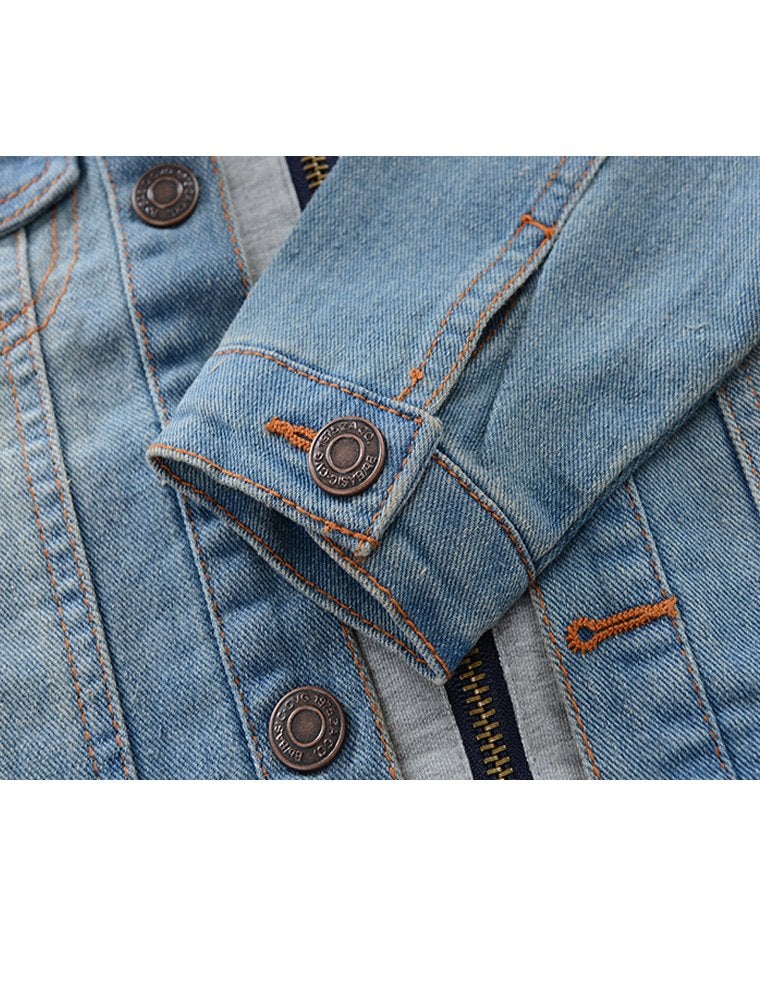 Mallimoda Kids Boys Girls Hooded Denim Jacket Zipper Coat Outerwear Style 2 Blue13-14 Years - Image 4