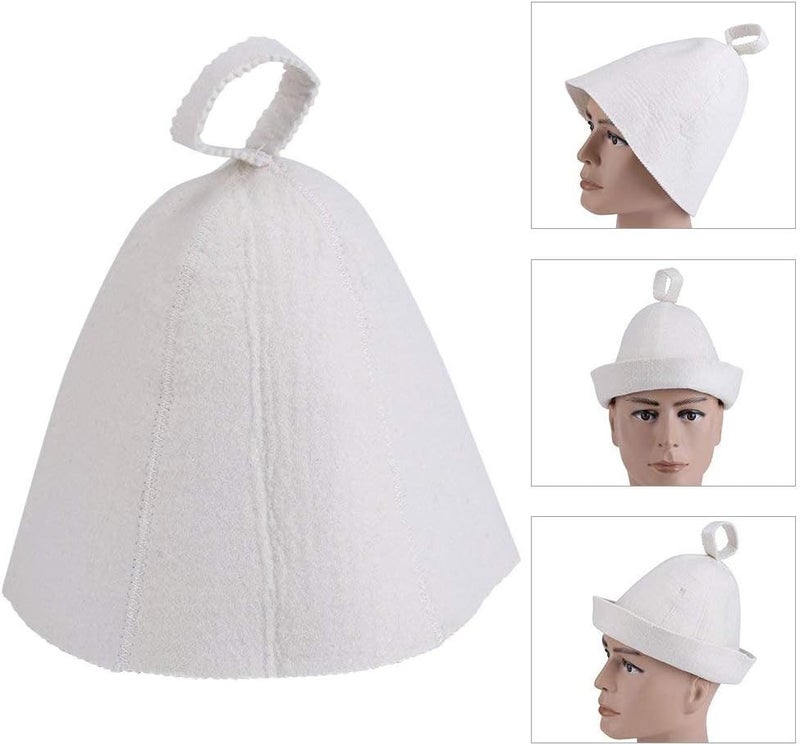 Fdit Sauna Hat,Sauna Cap White Wool Felt Sauna Hat Cap for Russian Banya Sauna Hut Unisex with Hang Loop Supply - Image 2