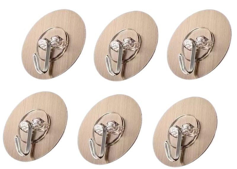 PERLMAN PERLMAN Self Adhesive No Drilling Wall Hook Sticking Adhesive Hanger Round Walls Strong Bathroom Towel Hook Kitchen Hook for Hanging Hook Pack of 6  - Image 1