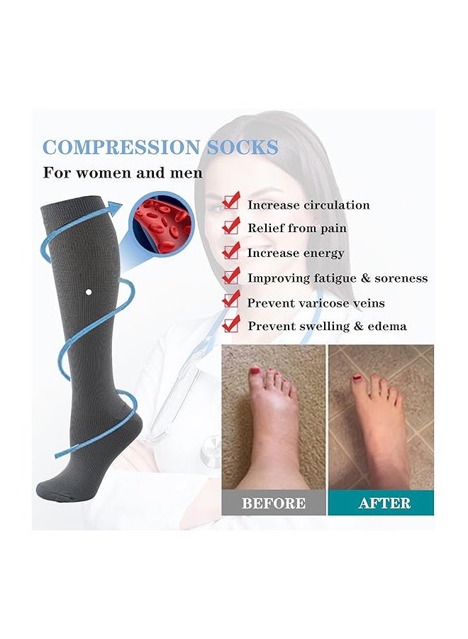 واي جيه 1 زوج جوارب ضغط مرن الركبة جوارب عالية وجوارب عجل، تخفيف الراحة والتعب، أفضل دعم للجري الرياضي الرمادي (L/XL) - Image 4