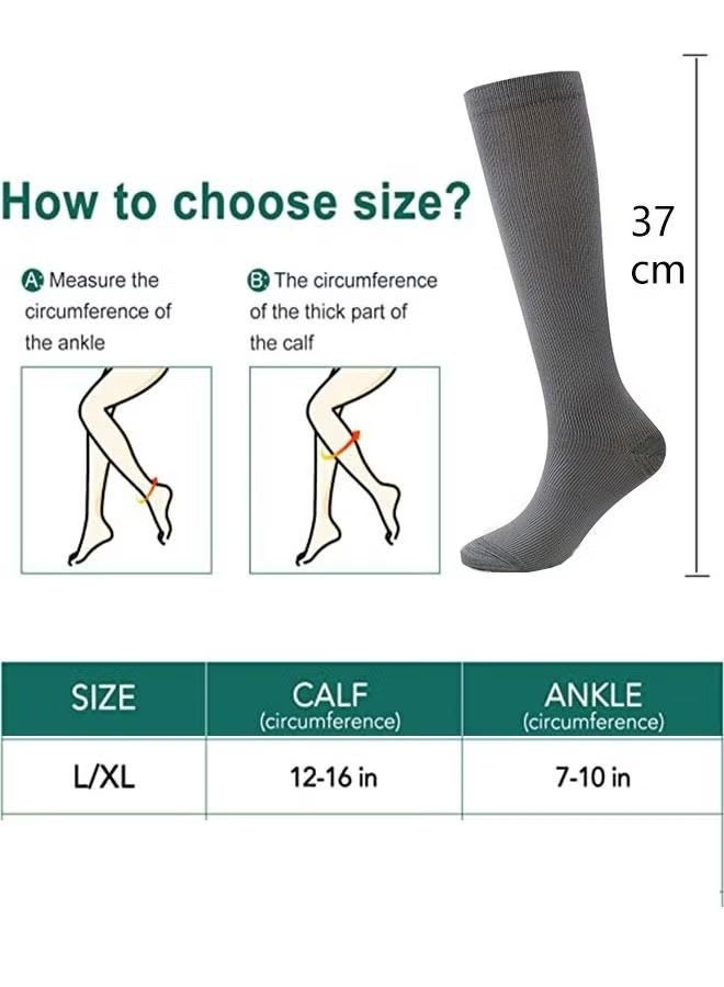 واي جيه 1 زوج جوارب ضغط مرن الركبة جوارب عالية وجوارب عجل، تخفيف الراحة والتعب، أفضل دعم للجري الرياضي الرمادي (L/XL) - Image 2