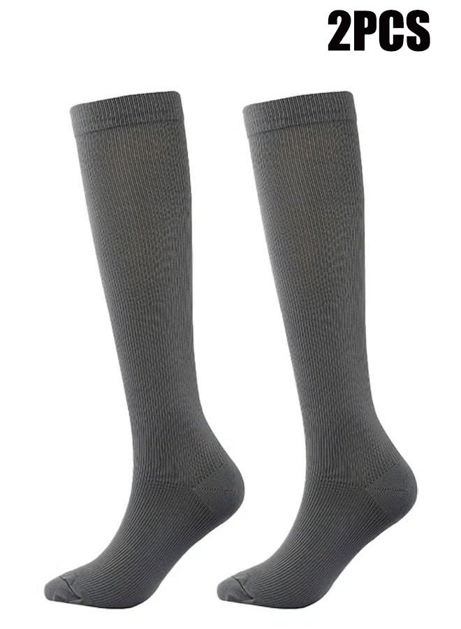 واي جيه 1 زوج جوارب ضغط مرن الركبة جوارب عالية وجوارب عجل، تخفيف الراحة والتعب، أفضل دعم للجري الرياضي الرمادي (L/XL) - Image 1
