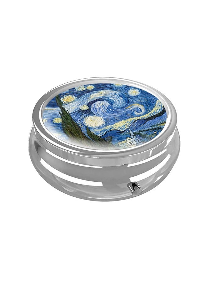 Van Gogh Starry Night Travel Small Pill Case, Daily Tiny Medicine Box Container 3 Compartment Medicine Organizer, Retro Decorative Travel Medicine Kit (Blue) - Image 5