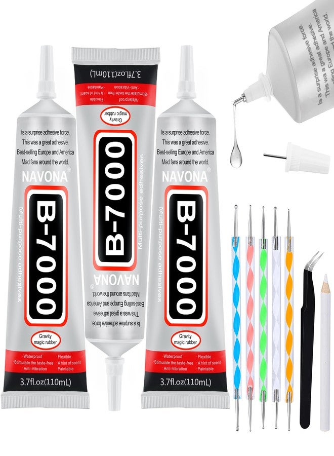 Navona 3 PCS 110ml B7000 Glue Clear with Precision Tip, B7000 Rhinestone Glue Set, Craft Glues with 5-Point Pen Tool, Crayon, and Tweezers, Fabric Glues is Used for Nails, Jewelry, Shoes, Fabrics - Image 1