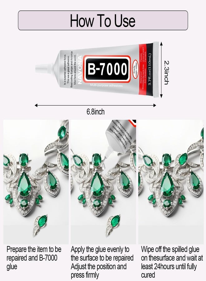 Navona 3 PCS 110ml B7000 Glue Clear with Precision Tip, B7000 Rhinestone Glue Set, Craft Glues with 5-Point Pen Tool, Crayon, and Tweezers, Fabric Glues is Used for Nails, Jewelry, Shoes, Fabrics - Image 4
