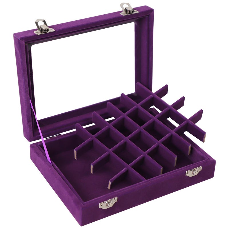 EONGOA Velvet Jewelry Box 24 Grid Jewelry Earrings Display Organiser Box Ring Tray Holder Earrings Storage Case for Girls Women Wife Mom (Purple) - Image 4