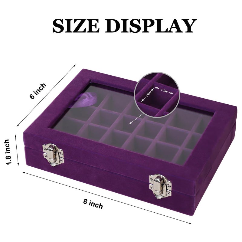 EONGOA Velvet Jewelry Box 24 Grid Jewelry Earrings Display Organiser Box Ring Tray Holder Earrings Storage Case for Girls Women Wife Mom (Purple) - Image 2