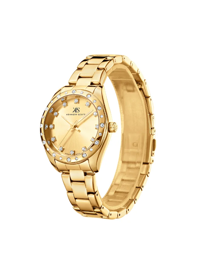 كينيث سكوت Women's Watch, Analog Display and Stainless Steel Strap - K24509-GBGC, Gold