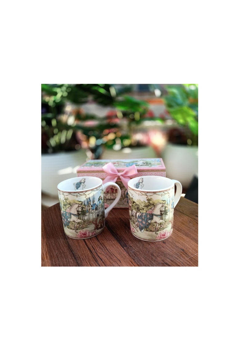 ماركة غير محددة طقم 2مج بورسلين مزخرف برسومات ذات طابع كلاسيكي تحفه سعه المج 220ml بيجي في علبه بنفس رسمه ولون المج  - Image 2