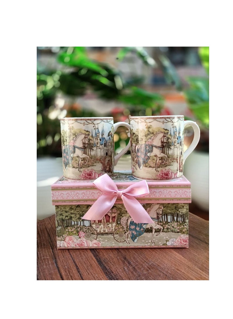 ماركة غير محددة طقم 2مج بورسلين مزخرف برسومات ذات طابع كلاسيكي تحفه سعه المج 220ml بيجي في علبه بنفس رسمه ولون المج  - Image 3