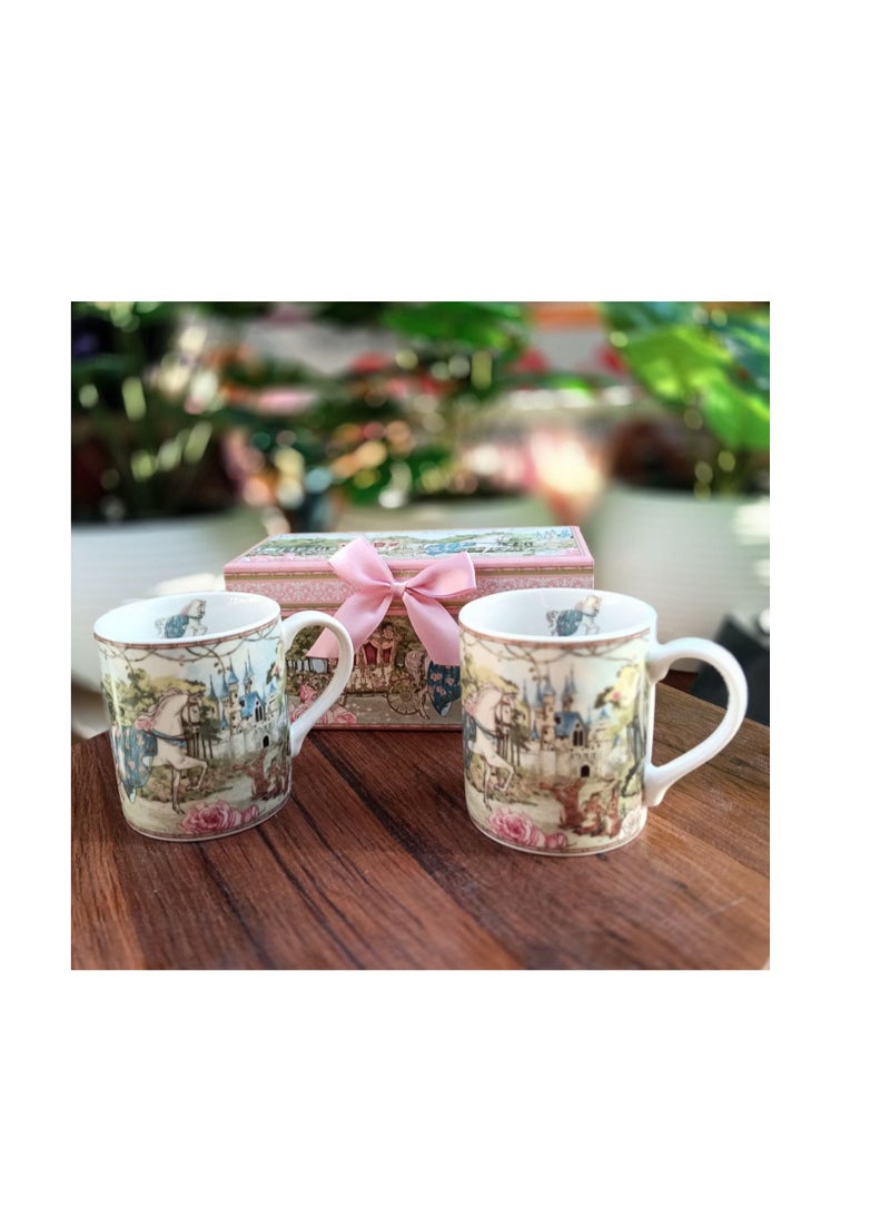 ماركة غير محددة طقم 2مج بورسلين مزخرف برسومات ذات طابع كلاسيكي تحفه سعه المج 220ml بيجي في علبه بنفس رسمه ولون المج  - Image 4