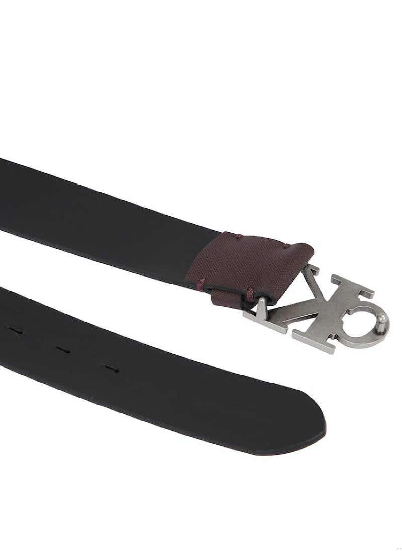CALVIN KLEIN - Men's Monogram Plaque Leather Belt with Adjustable Strap,  Brown - Image 1