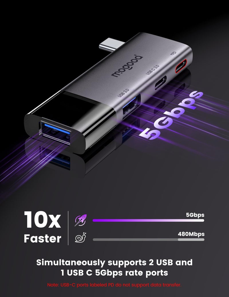 MOGOOD USB 3.0 Hub, Multiport USB Adapter 2 USB3.0 Ports Type C 3.0 PD 100W for MacBook,Laptop - Image 5