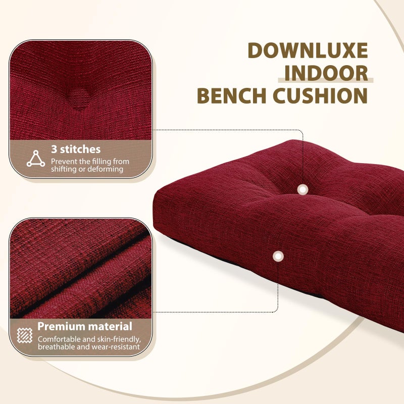 downluxe Indoor Bench Cushion for Indoor Furniture, Non-Slip Tufted Overstuffed Textured Foam Bench Seat Cushion, 1 Pack, 36" X 14" X 4", Burgundy - Image 3