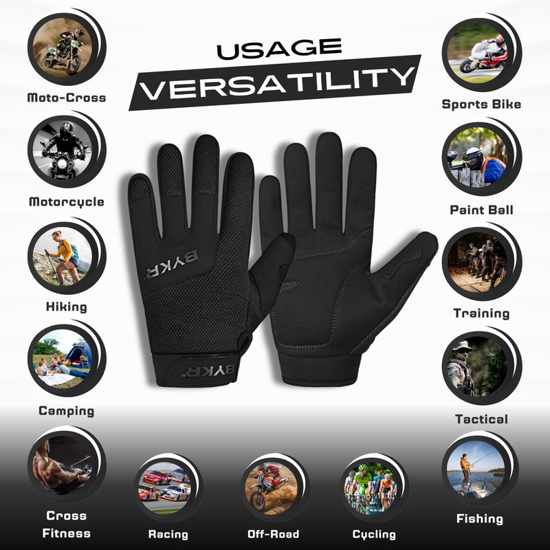 BYKR All-Weather Motorcycle Gloves for Men & Women â€“ Protection for Dirt Bike, BMX, MX, and ATV Riding â€“ Black M - Image 3
