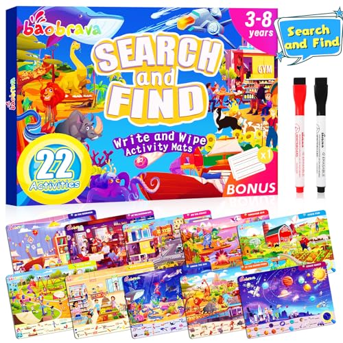 Baobrava Search and Find Game Books Preschool Learning Activities for Kids Age 38 Travel Games for or Road Trip Car Airplane Educational Seek Activity Birthday Gifts for Boys and Girls - Image 1