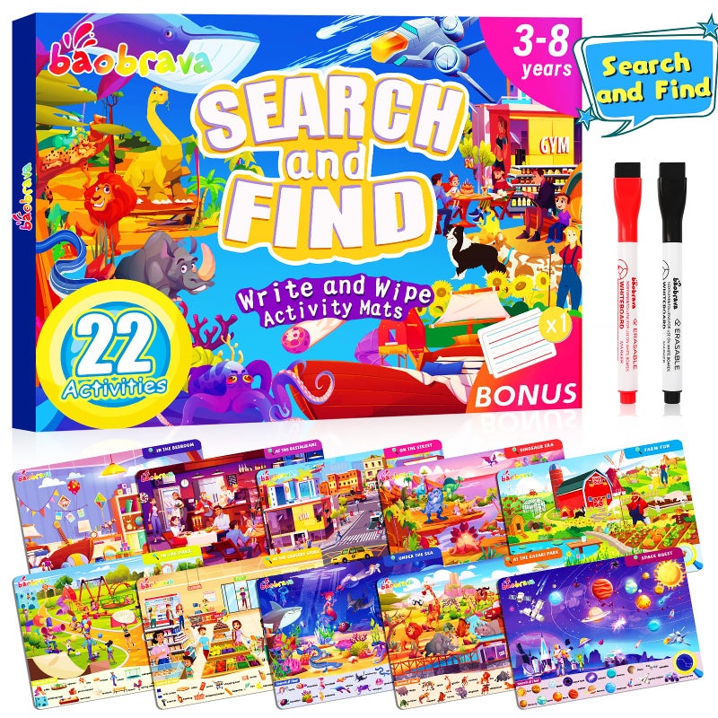 Baobrava Search and Find Game Books Preschool Learning Activities for Kids Age 38 Travel Games for or Road Trip Car Airplane Educational Seek Activity Birthday Gifts for Boys and Girls - Image 2