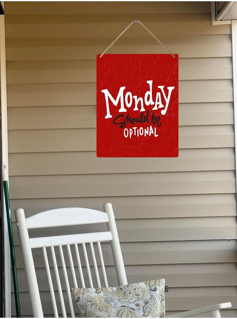 Al Raied ARS® Monday Should be Optional Funny Red Wooden Door Sign - Rustic Hanging Welcome Sign for Home Office Decor, 8x12 Inches - Image 3