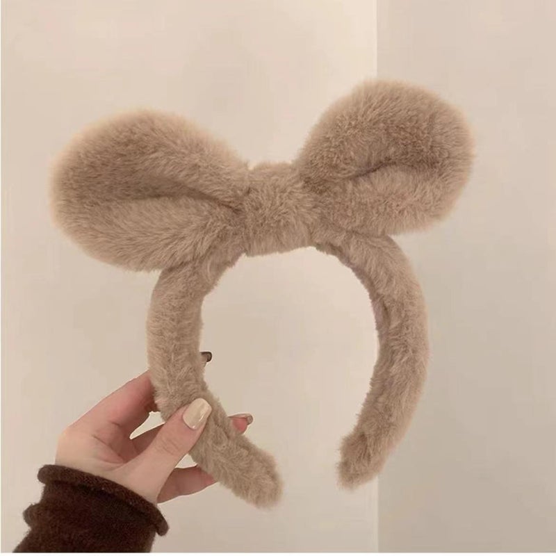 Generic Cute Little Frog Hair Band Womens Facial Mask Special Cartoon Korean Plush Hair Band Winter Hair Band Hairpin Rabbit Ear Headband-Curry