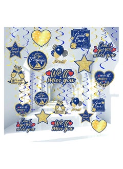 30Pcs Farewell Party Decorations for Men Blue Gold We Will Miss You Hanging Swirls Going Away Party Decorations Foil Ceiling Decor for Coworker Retirement Office Leaving Goodbye Party Supplies