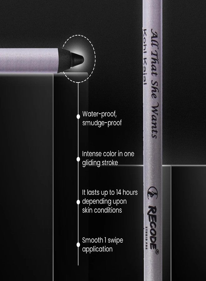 Recode Kohl Kajal 1.20 gm, Black, with Sharpener - Image 2