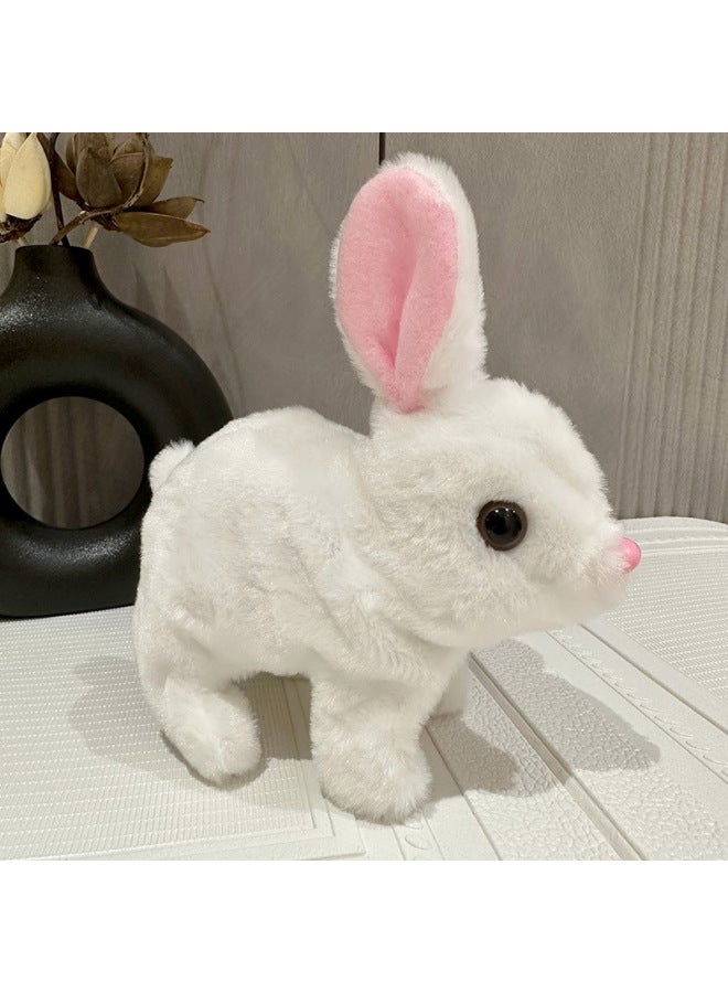 Cute Pet Toy Simulation Plush Electric Rabbit Voice Will Jump Tail Wagging Short Hair Cartoon Doll Doll Wholesale-Color:Electric Short-haired Rabbit (white)-Height:18cm  - Image 1