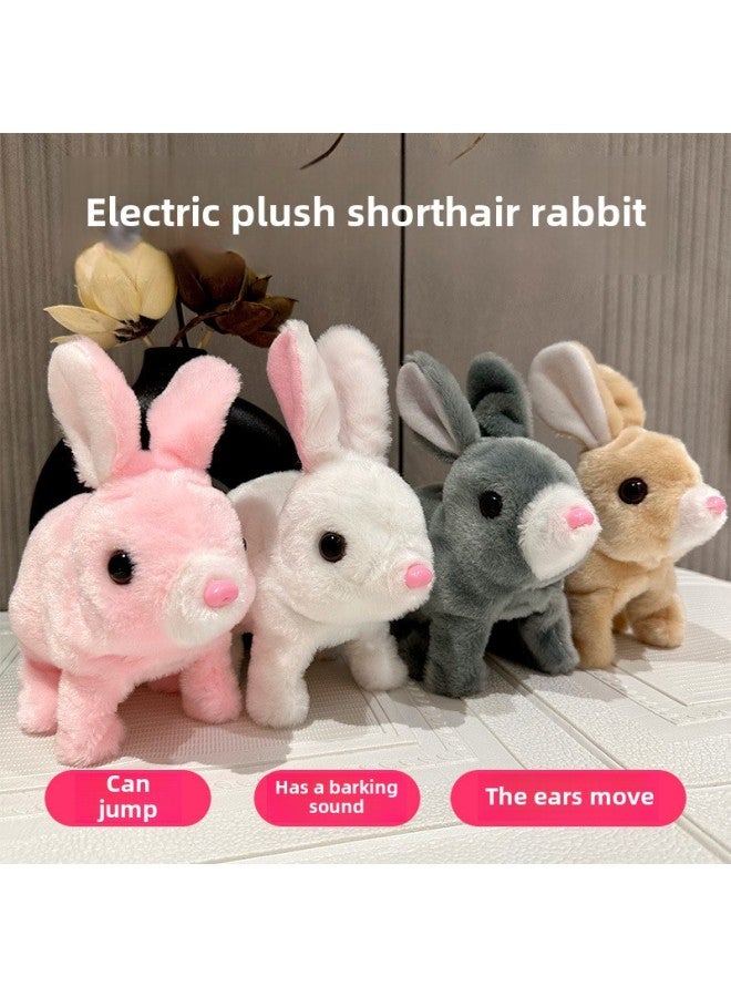 Cute Pet Toy Simulation Plush Electric Rabbit Voice Will Jump Tail Wagging Short Hair Cartoon Doll Doll Wholesale-Color:Electric Short-haired Rabbit (white)-Height:18cm  - Image 2