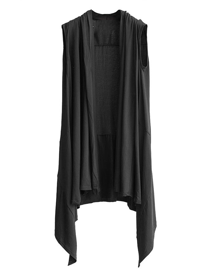 Men's black mid-length all-match loose casual sleeveless cardigan - Image 1