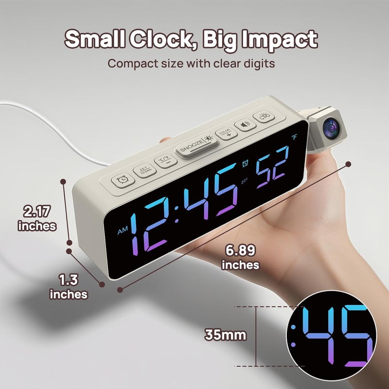 Netzu Projection Alarm Clock for Bedroom Ceiling, Small Compact Plug-in Digital Clocks with 180° Rotatable Projector, Temperature 4 Levels Birghtness, 3 Volumes and Snooze White & RGB - Image 2