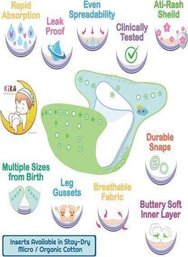 Kika Reusable Cloth Diapers For Babies Washable Cloth Diapers With Two Super Absorbing Inserts Waterproof Diaper Adjustable Size (KiKA-Animals) - Image 5