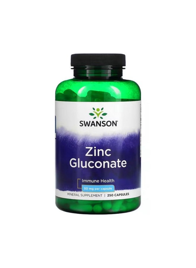 Swanson Zinc Gluconate - Mineral Supplement Promoting Prostate Health, Vision Health, & Immune Support - Gluconate Form for Optimal Absorption - (250 Capsules, 50mg Each) - Image 1