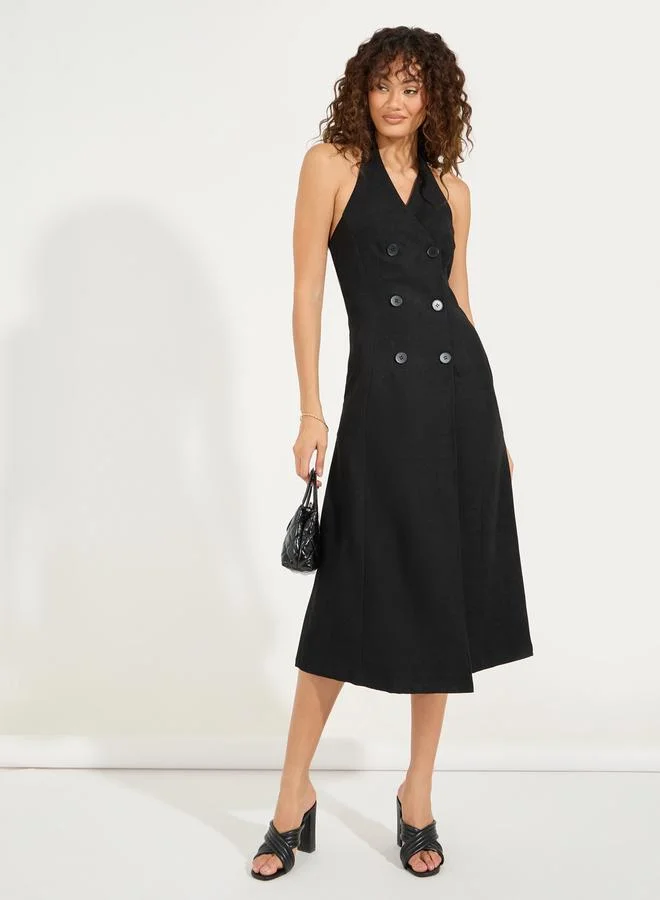 Styli Styli Halter Neck Blazer Midi Dress with Buttons