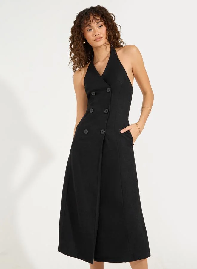 Styli Styli Halter Neck Blazer Midi Dress with Buttons