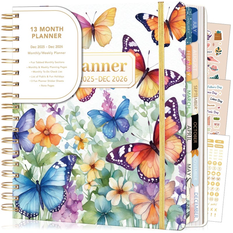 CAGIE 2026 Planner Weekly and Monthly from Dec 2025 to Dec 2026 Hardcover Spiral Bound Calendar Floarl Yearly Agenda Planners for Women with Stickers, 8.3 x 9.1, White Butterfly - Image 1
