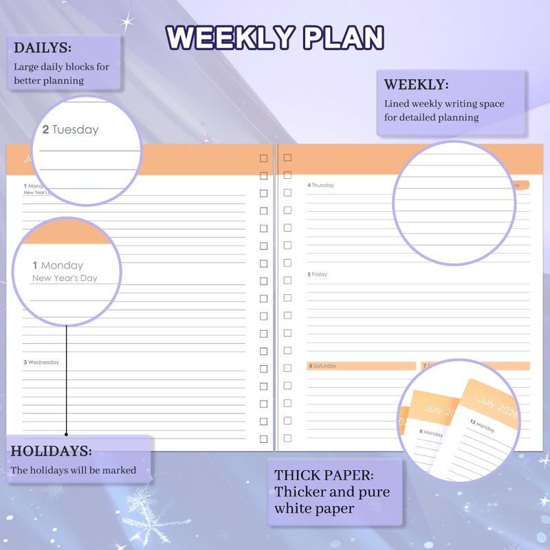 CAGIE 2026 Planner Weekly and Monthly from Dec 2025 to Dec 2026 Hardcover Spiral Bound Calendar Floarl Yearly Agenda Planners for Women with Stickers, 8.3 x 9.1, White Butterfly - Image 3