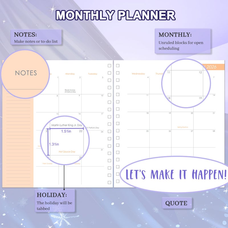 CAGIE 2026 Planner Weekly and Monthly from Dec 2025 to Dec 2026 Hardcover Spiral Bound Calendar Floarl Yearly Agenda Planners for Women with Stickers, 8.3 x 9.1, White Butterfly - Image 2
