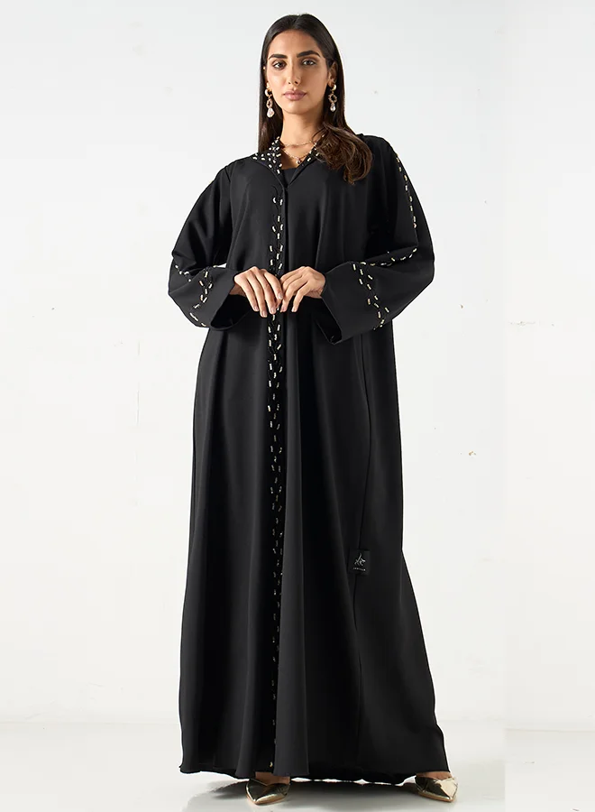 Hadiyath Al Madinah Black Embroidered Abaya - HM