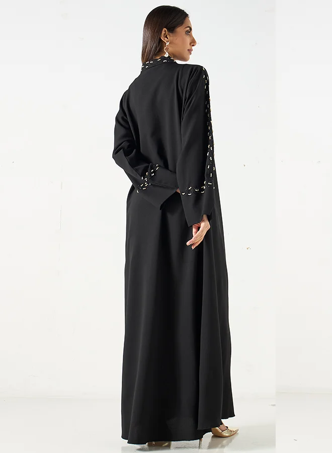 Hadiyath Al Madinah Black Embroidered Abaya - HM