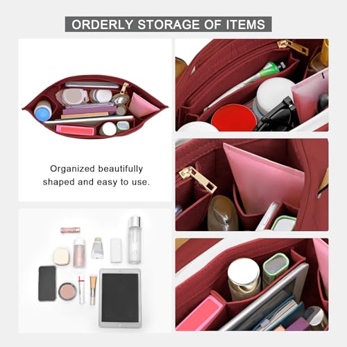 LOUKAYCCI Purse Organizer Insert for Longchamp Le Pliage L Handbag Insert Felt Long Champ Tote Bag Organizer Insert with Cup (BurGundy, Large) - Image 5