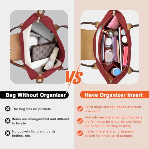 LOUKAYCCI Purse Organizer Insert for Longchamp Le Pliage L Handbag Insert Felt Long Champ Tote Bag Organizer Insert with Cup (BurGundy, Large) - Image 3