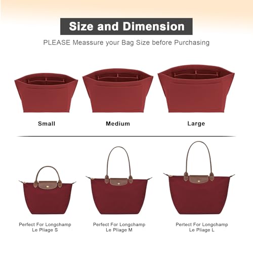 LOUKAYCCI Purse Organizer Insert for Longchamp Le Pliage L Handbag Insert Felt Long Champ Tote Bag Organizer Insert with Cup (BurGundy, Large) - Image 4